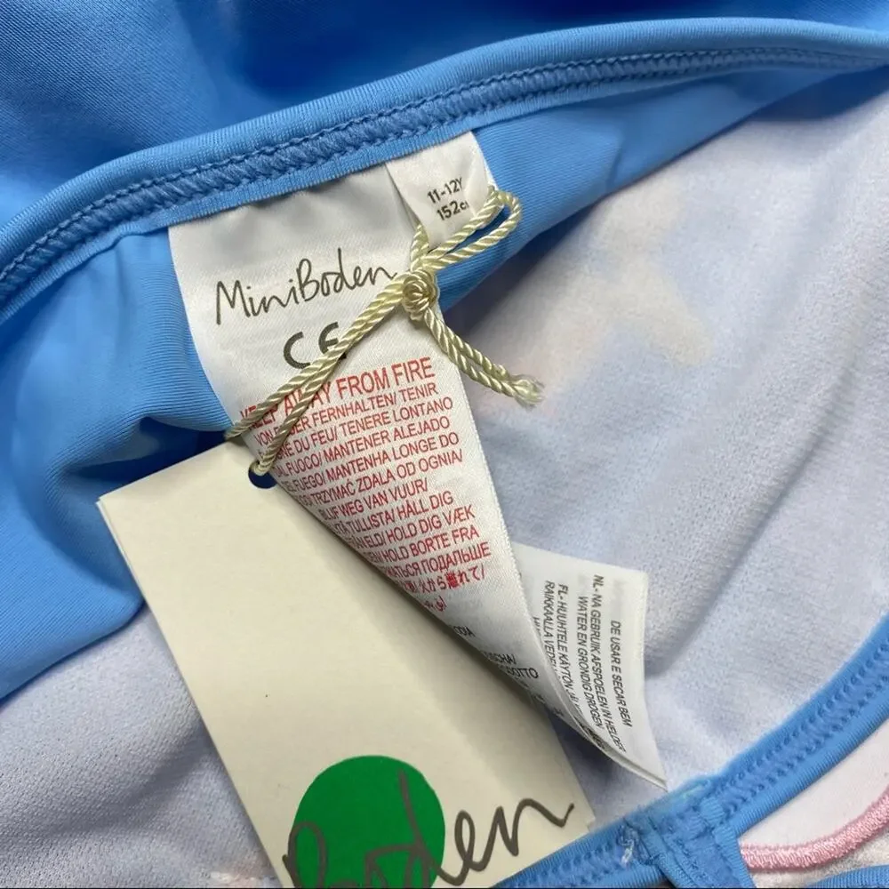 Mini Boden Unicorn Appliqué Swimsuit in Cloud Blue Unicorn